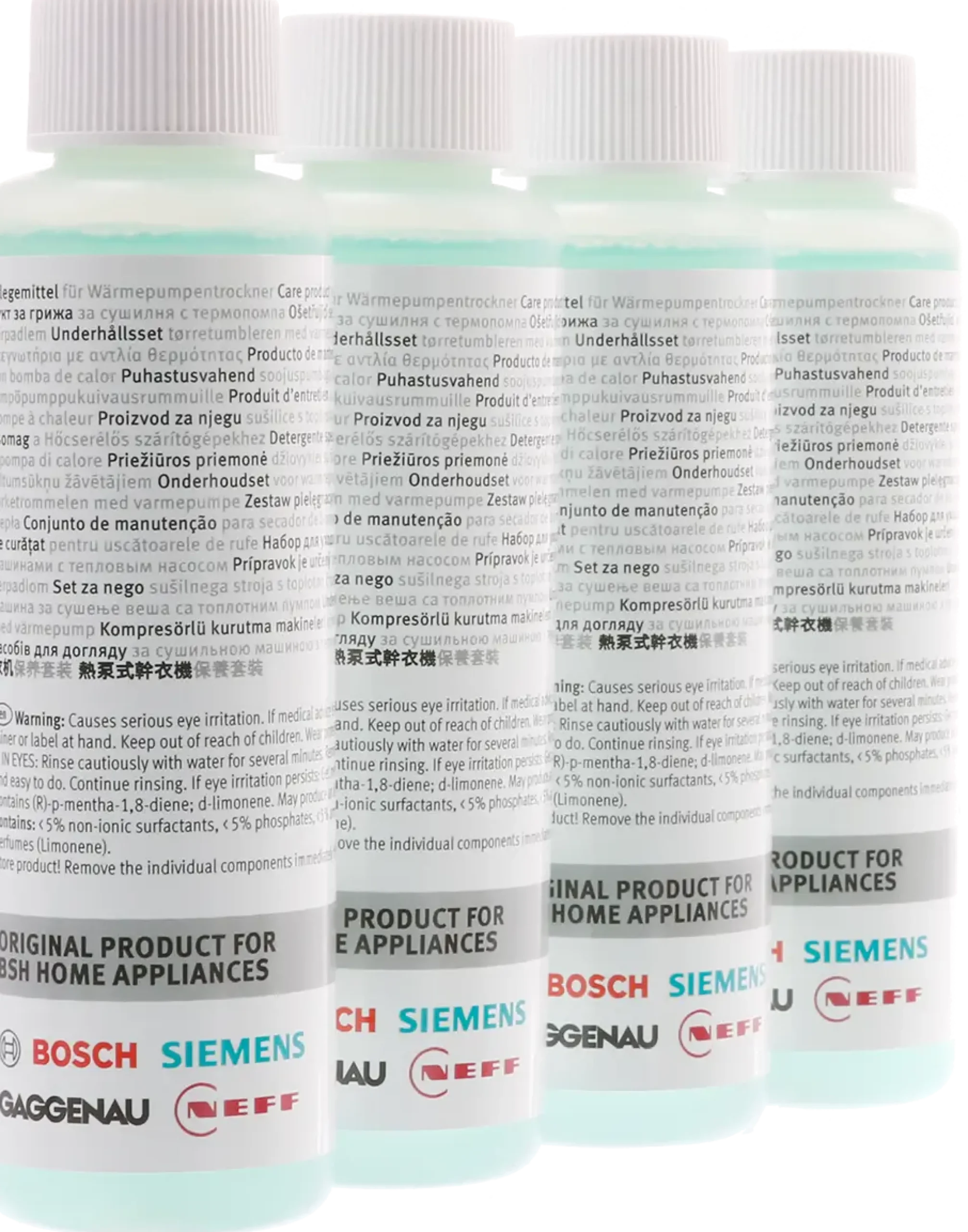 00312474 Verzorgingsset voor warmtepompdrogers - 4x 125 ml Voor alle warmtepompdrogers met geïntegreerd onderhoudsprogramma (CP1/CP2)